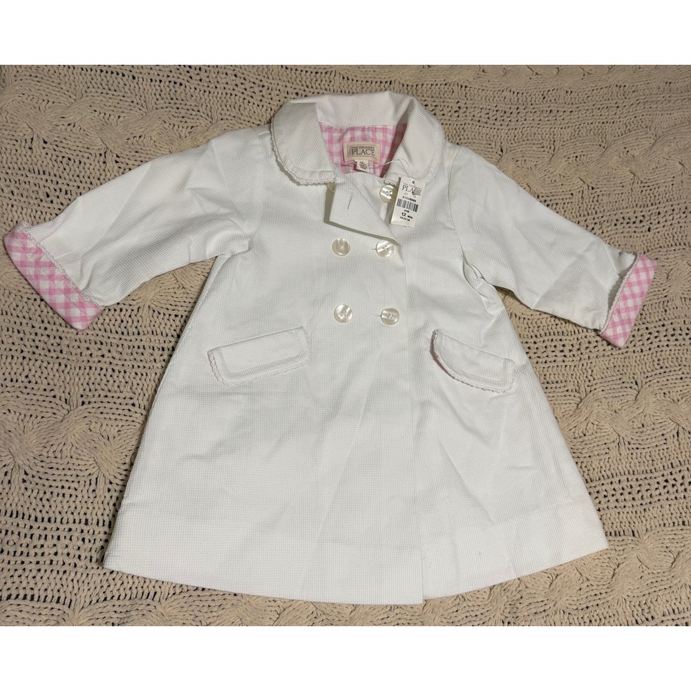 The Childrens Place Girls White Seersucker Trench Coat Pink Gingham 12M NWT